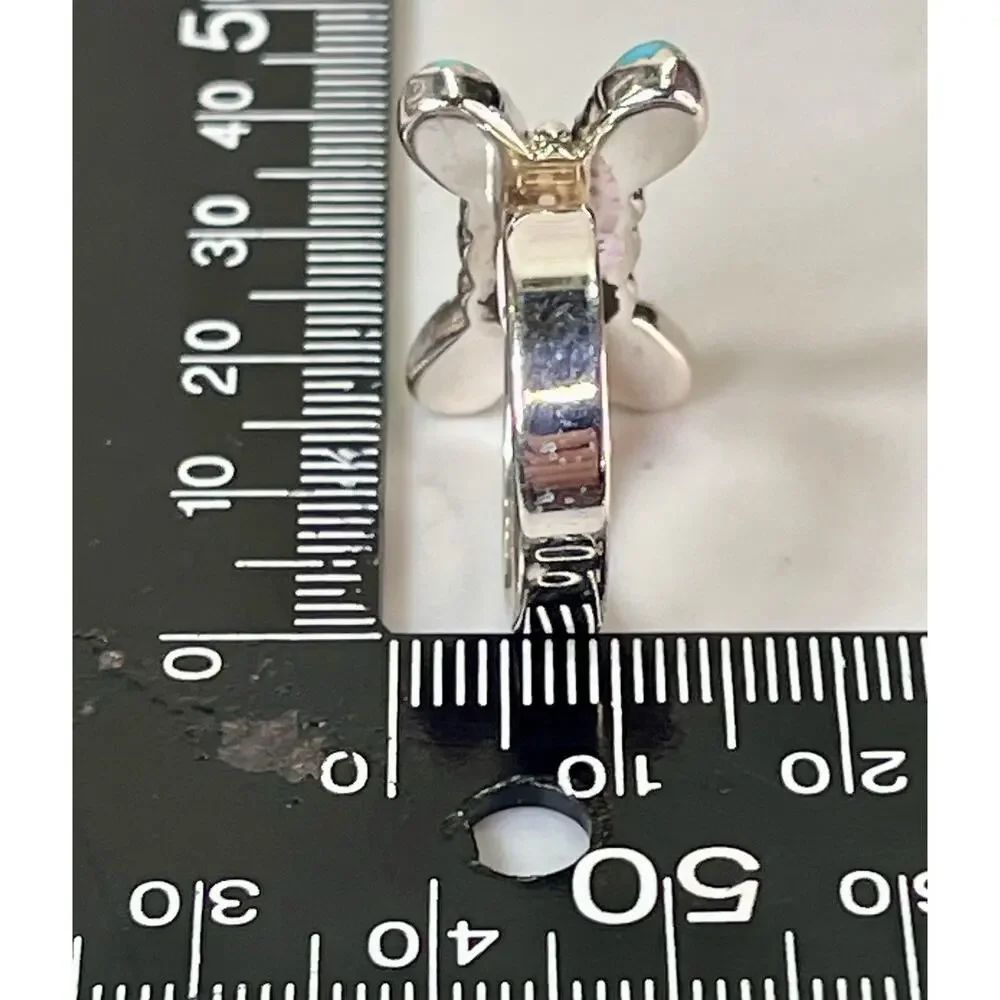Southwest Sterling Silver Kingman Turquoise Pink Opal Butterfly Cluster Ring